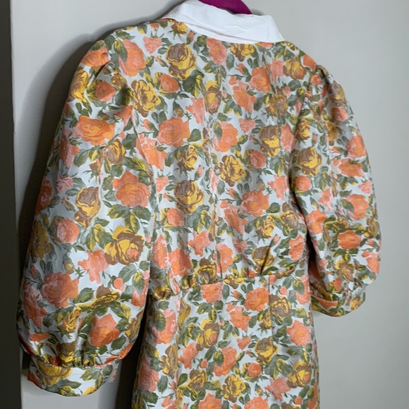 MOODIE Women's Size M Orange & Yellow Jacquard Floral Puffy Sleeved Mini Dress - Picture 9 of 15